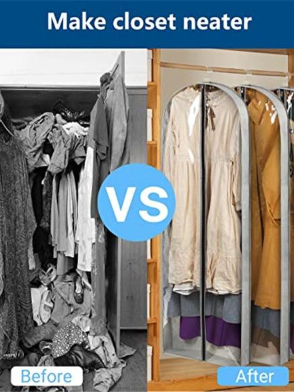 Clear Garment Bags Hanging Clothes Storage 60 Inch Dress Coat Cover Set - Picture 6 of 6
